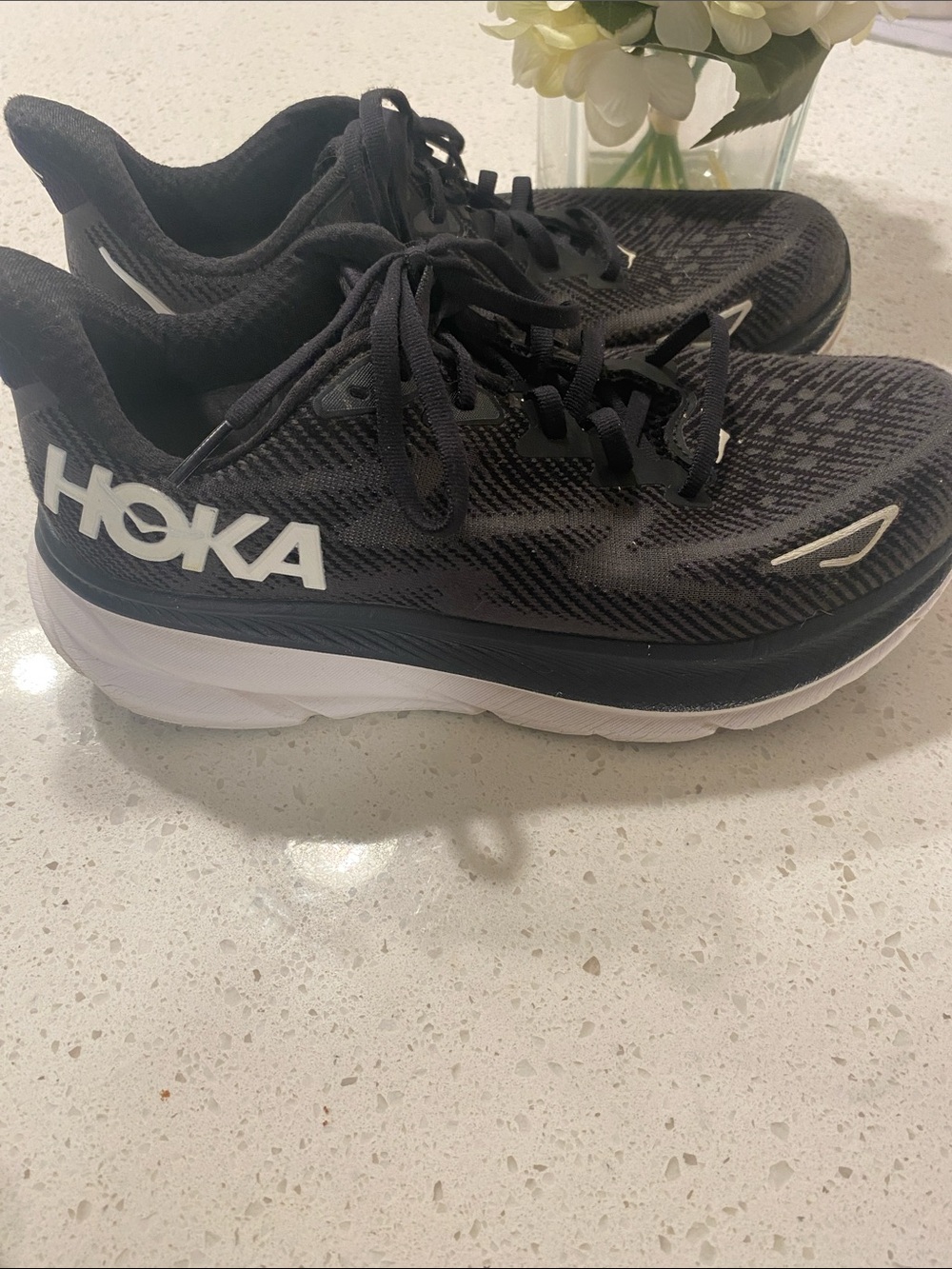 Hoka Clifton 9 Black and White Athletic Running Shoes